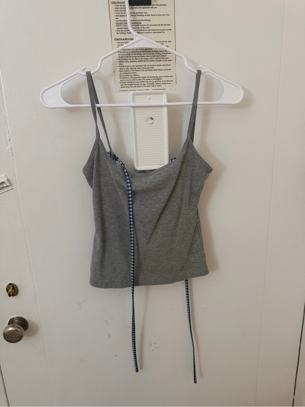 Brandy Melville Gray Spaghetti Strap Tank with Navy Gingham Tie